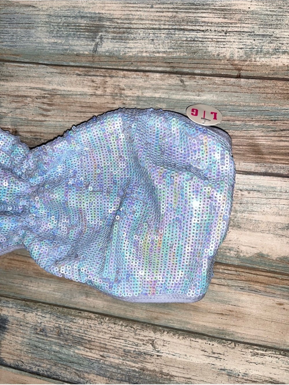 PINK Victoria’s Secret Iridescent Sequin Twist Bandeau Bra Top L NWT - Picture 2 of 4